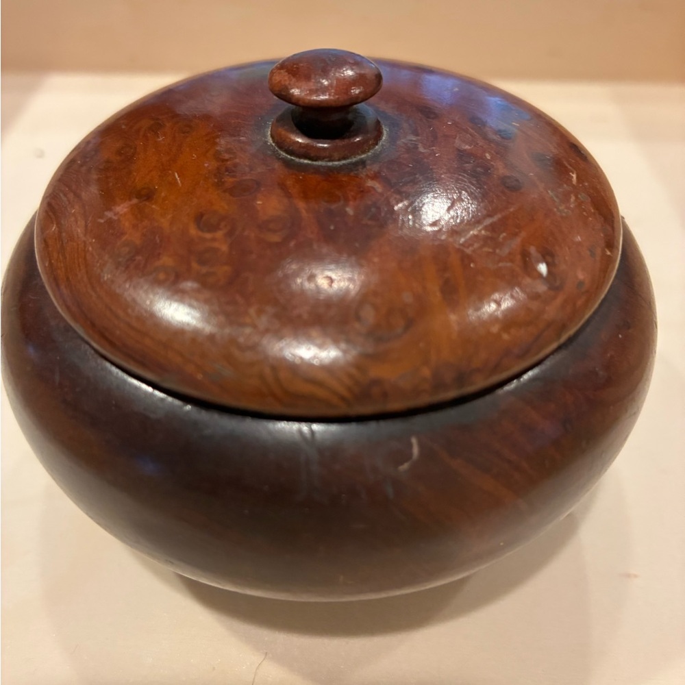 Antique Chinese Burl Wood Lidded Bowl 
(c. 1880–1930)